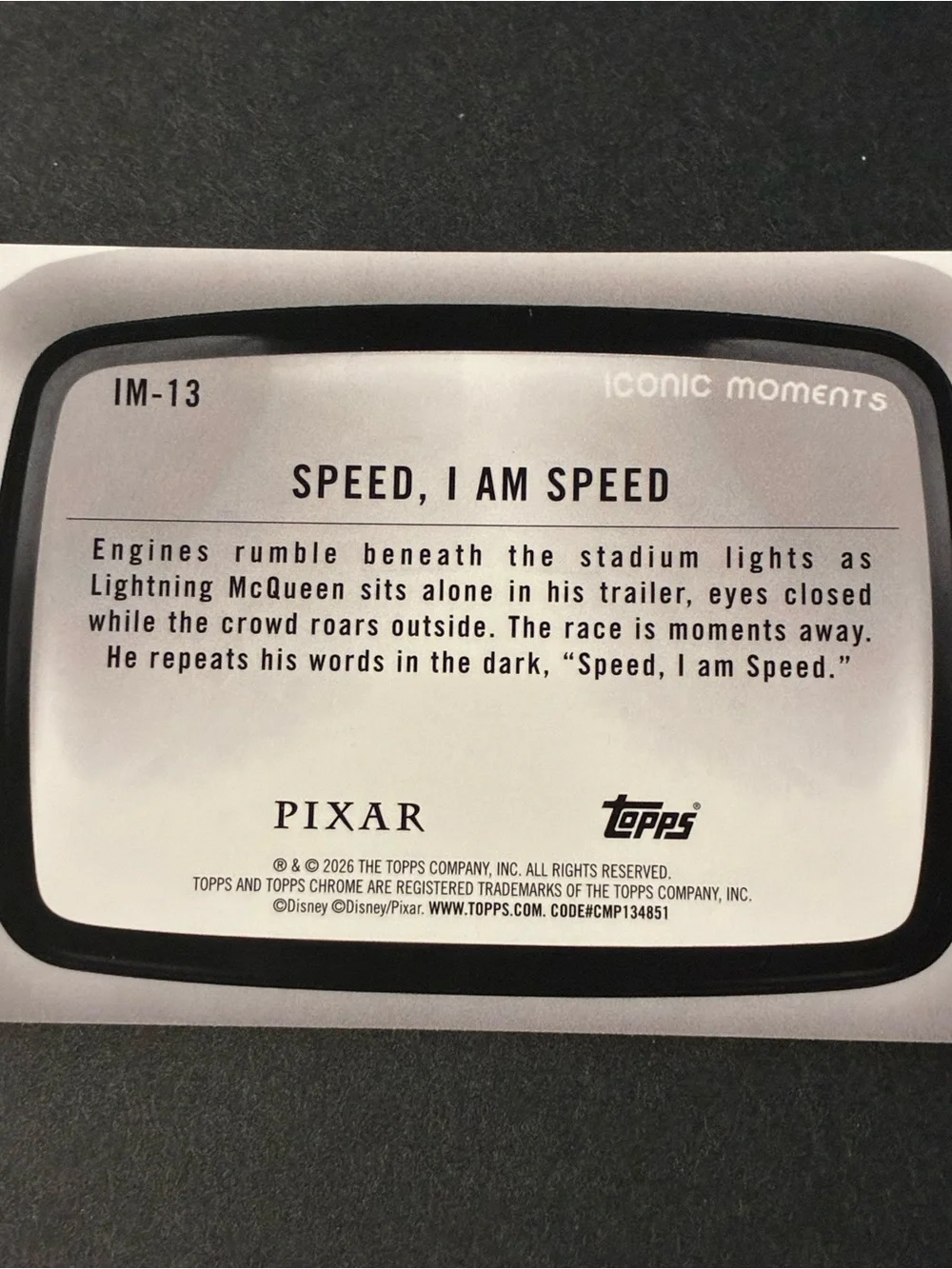 2026 Disney Topps Chrome IM-13 Speed I Am Speed Lightning McQueen Iconic Moments